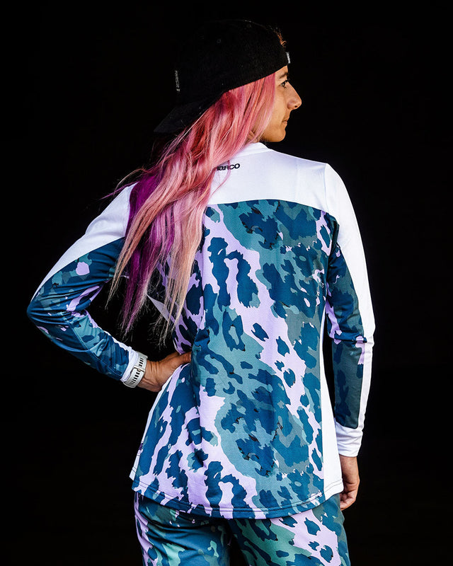 Womens Race Jersey | Isa Signature - Purple Leopard | WOMENS | TOPS | JERSEYS | LONG SLEEVES | RACE JERSEY | DHaRCO | MTB | Image 2 of 6